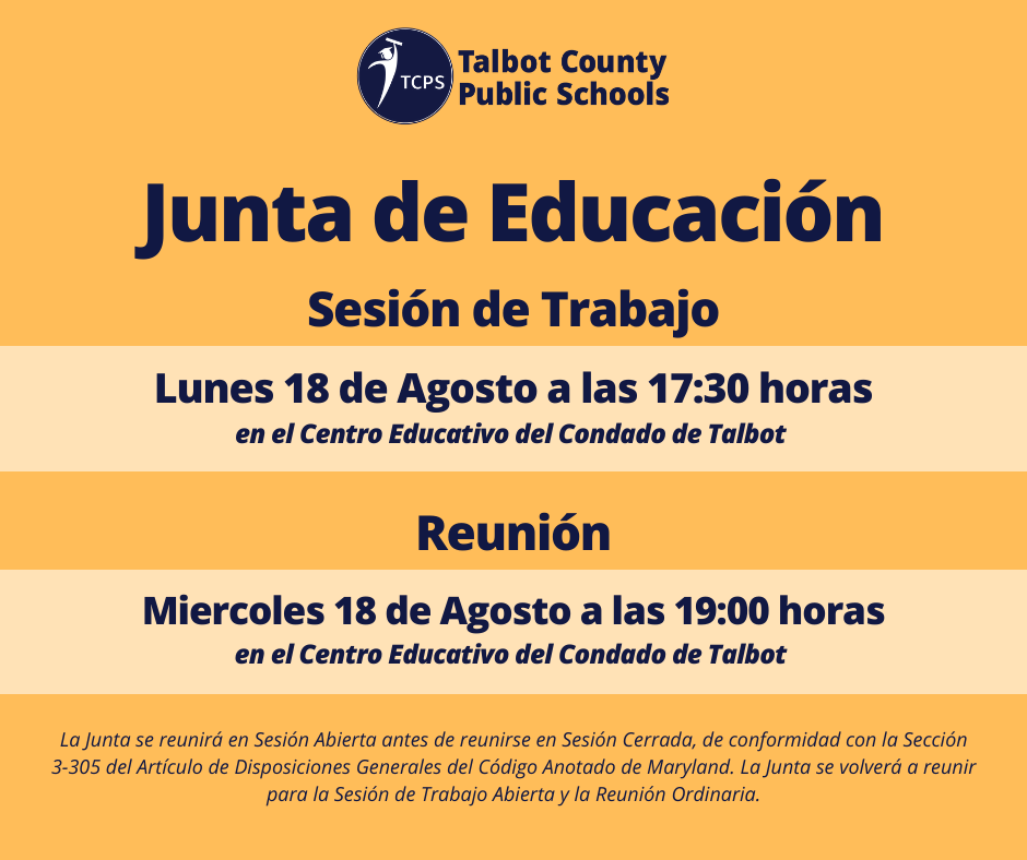 Board of Education Work session - Monday August 18 at 5:30 pm, Board of Education Meeting August 20 at 7:00 pm
