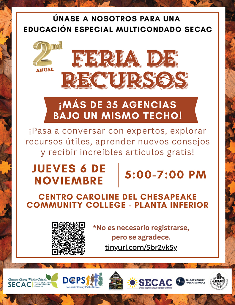 Thursday, November 6 - 5:00 - 7:00 p.m., Chesapeake Community College, Caroline Center, Lower Level. Chat with experts, explore helpful resources, learn new tips, and receive awesome free items. Registration not required but appreciated. Interpreter will be available!