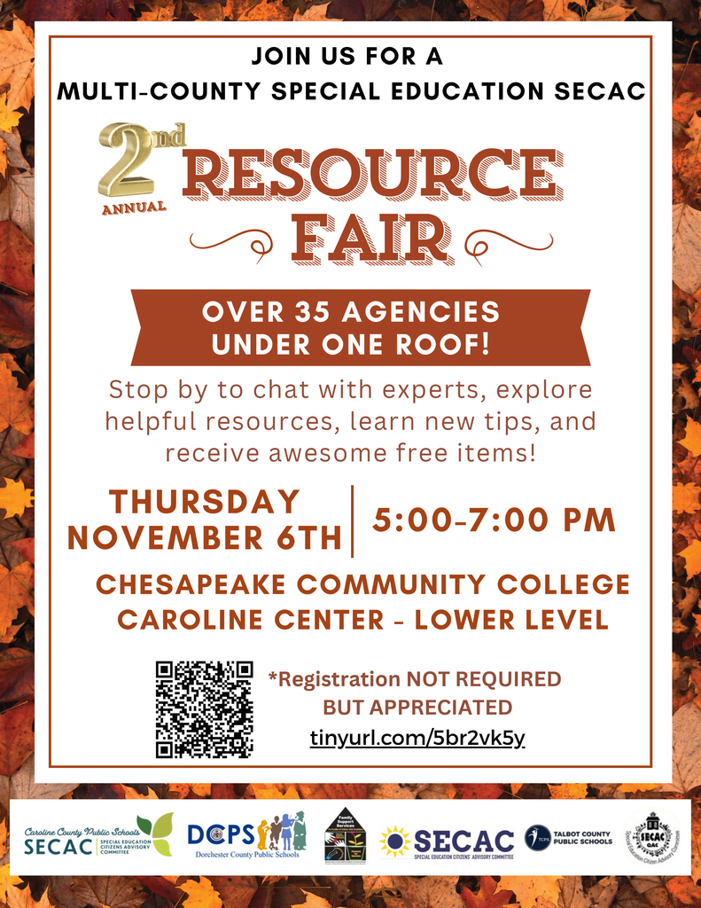 Thursday, November 6 - 5:00 - 7:00 p.m., Chesapeake Community College, Caroline Center, Lower Level. Chat with experts, explore helpful resources, learn new tips, and receive awesome free items. Registration not required but appreciated. Interpreter will be available!