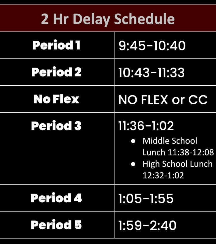 2 Hr Delay Schedule