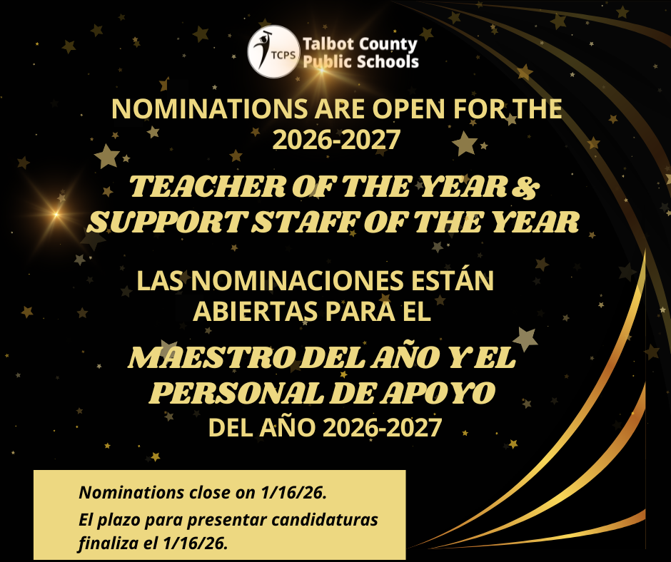 Black and Gold graphic announcing nomination are open for Teacher and Support Staff of the Year