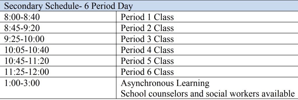 Virtual Day Bell Schedule