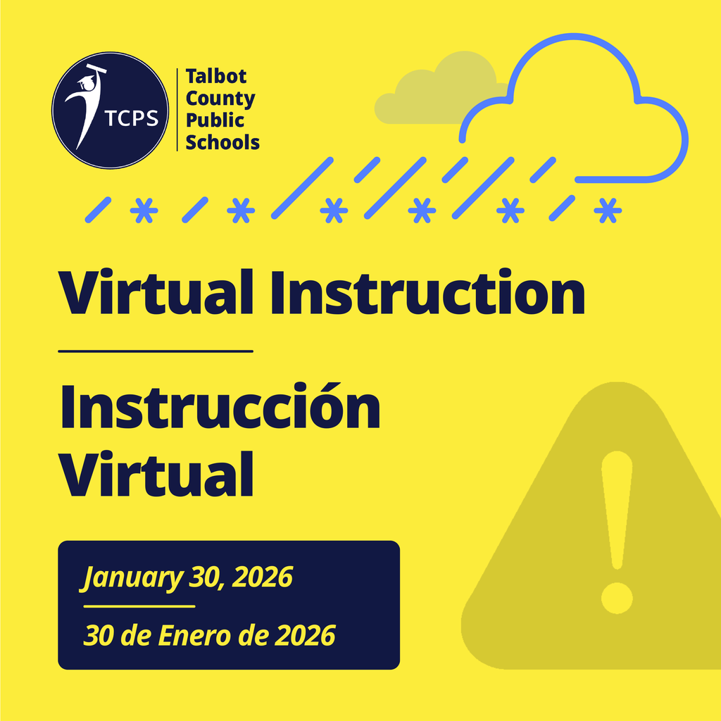 TCPS branded graphic with freezing rain iconography and an exclamation point saying VIRTUAL INSTRUCTION January 30, 2026