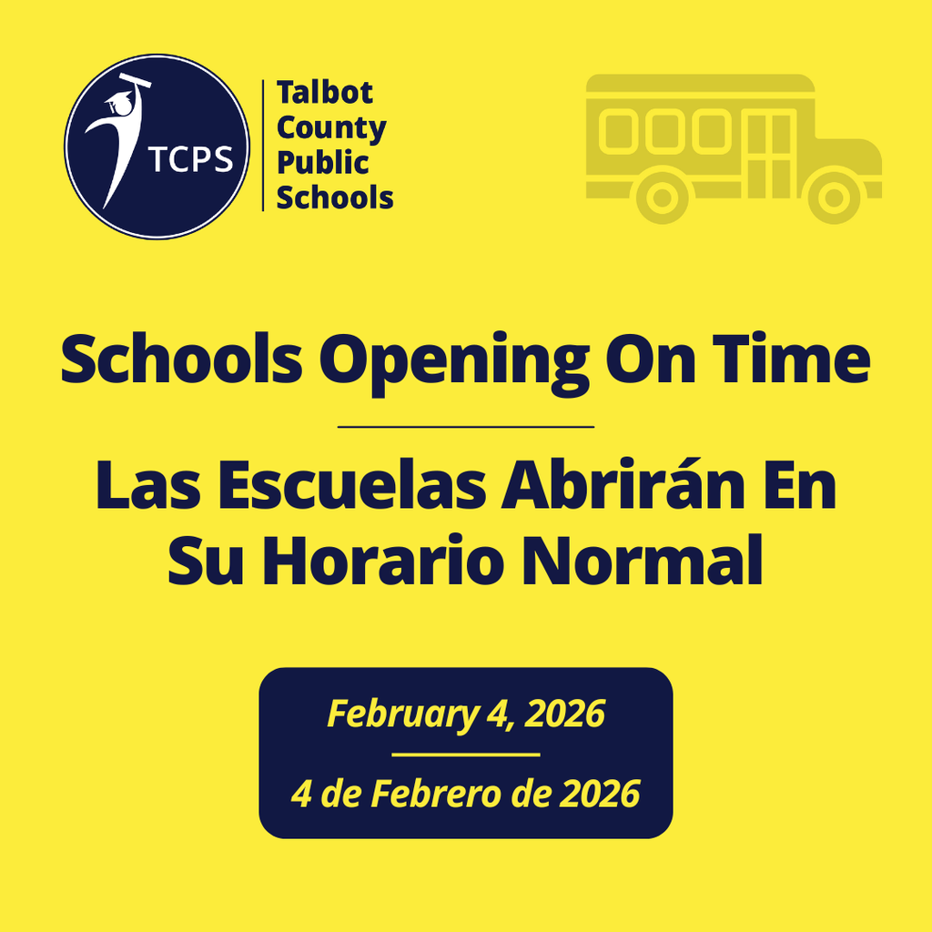 TCPS branded graphic with school bus iconography and saying Schools Opening On Time, February 4, 2026.