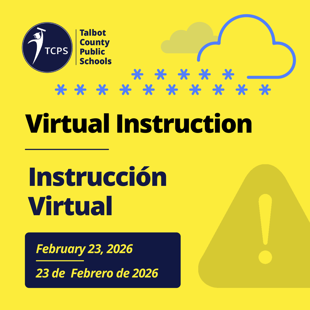 Yello and Navy Blue graphic - that says Virtual Instruction, February 23, 2026
