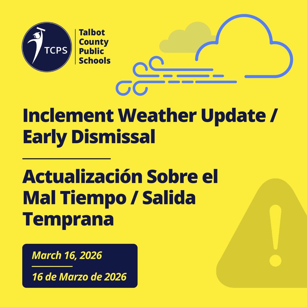 Yello and Navy Blue graphic - Inclement Weather Update/Early Dismissal, March 26, 2026