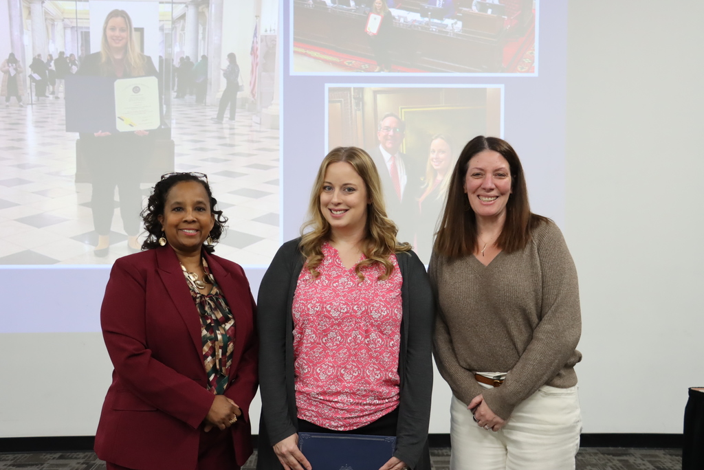 Lindsay Matthews pictured with Dr. Sharon Pepukayi, Superintendent of Schools, and Emily Jackson, TCPS School Board President
