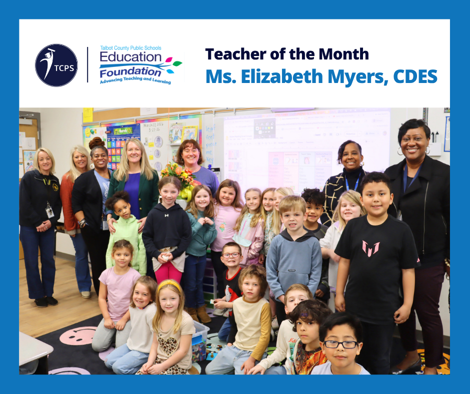 Elizabeth Myers, pictured with her class, Dr. Horsey, Dr. Pepukayi, Dr. Clow and others being honored as the Education Foundation's Teacher of the Month 