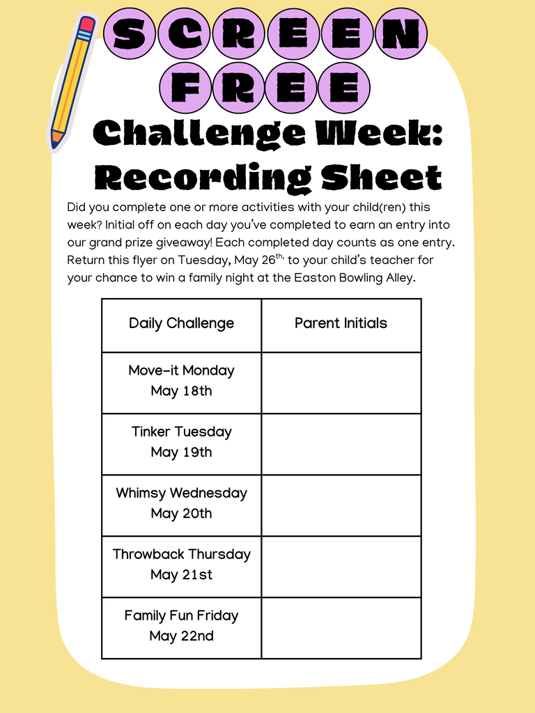 Screen Free Recording Sheet