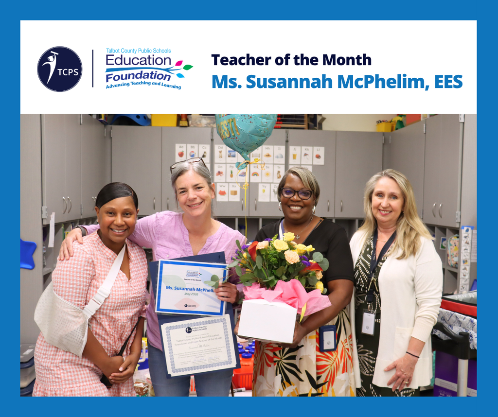 Susannah McPhelim, Ed Foundation Teacher of the Month, pictured with  Catessa Cain, Principal, Dr. Helga Einhorn, Asst. Superintendent, and Nicole Sherrod-Hill, Asst. Principal
