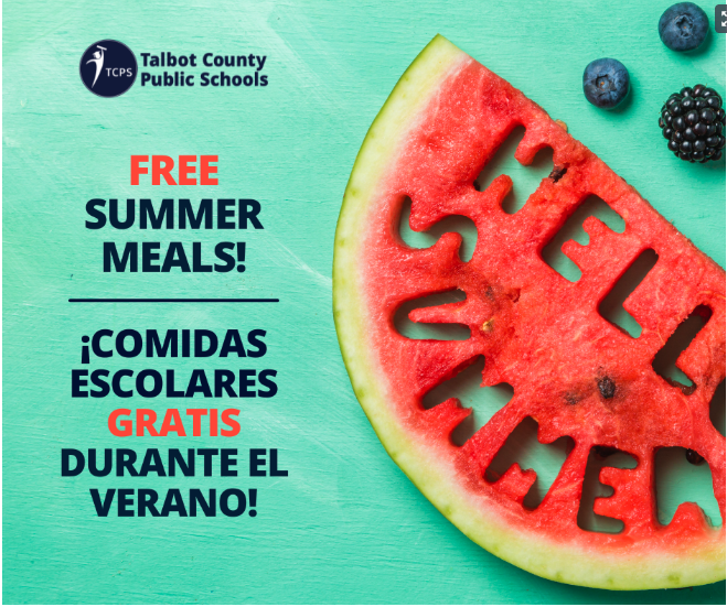 TCPS Free Summer Meals -  graphic with images of fruit.