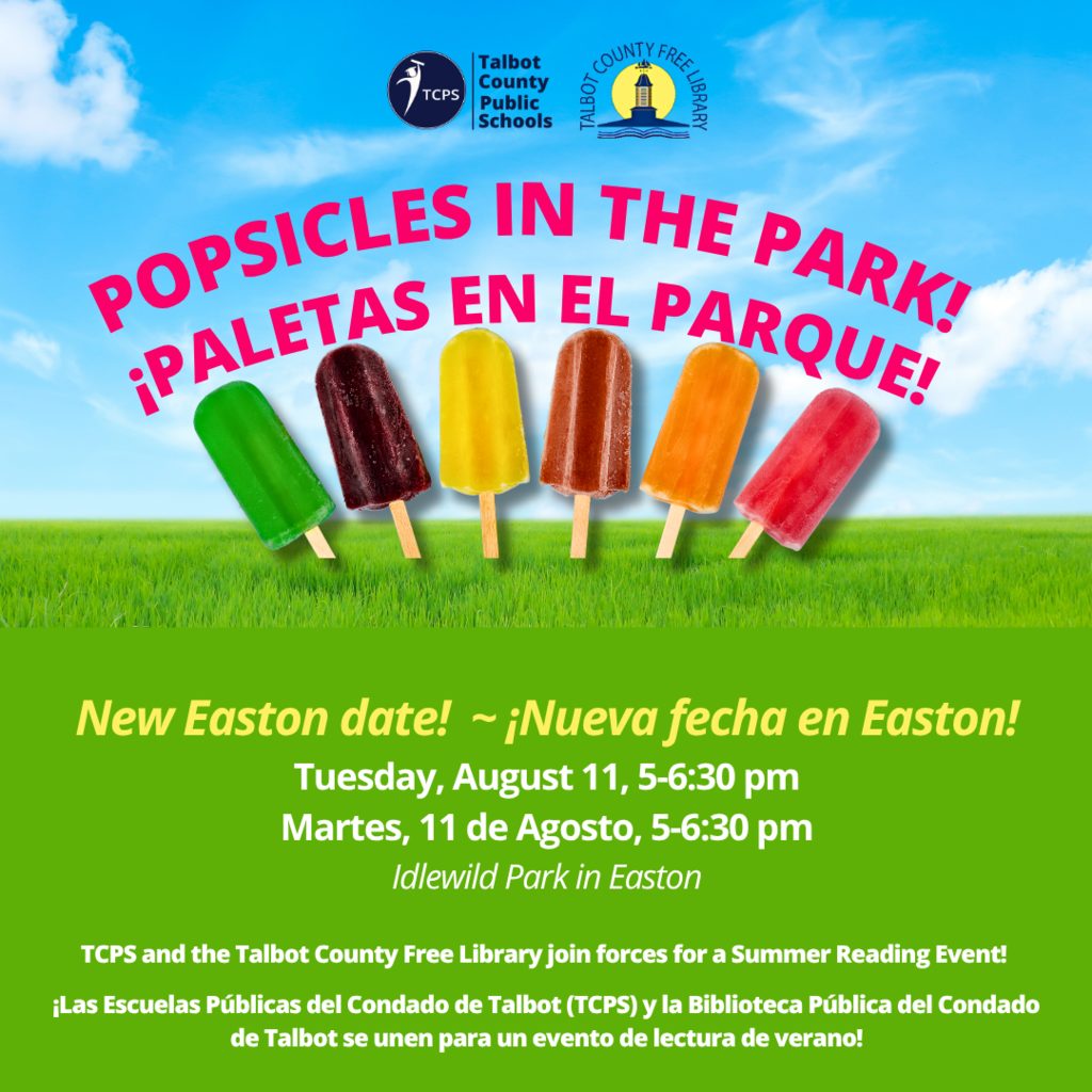 Flyer for Popsicles in the Park at Idlewild Park in Easton, Maryland