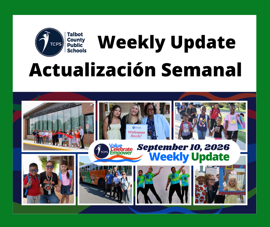 TCPS branded graphic that says "TCPS Weekly Update" in English and Spanish
