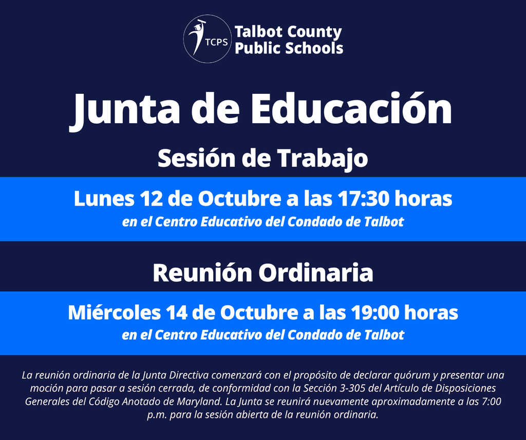 Board of Education Work session 10/12 at 5:30pm and Regular Meeting 10/14 at 7:00pm