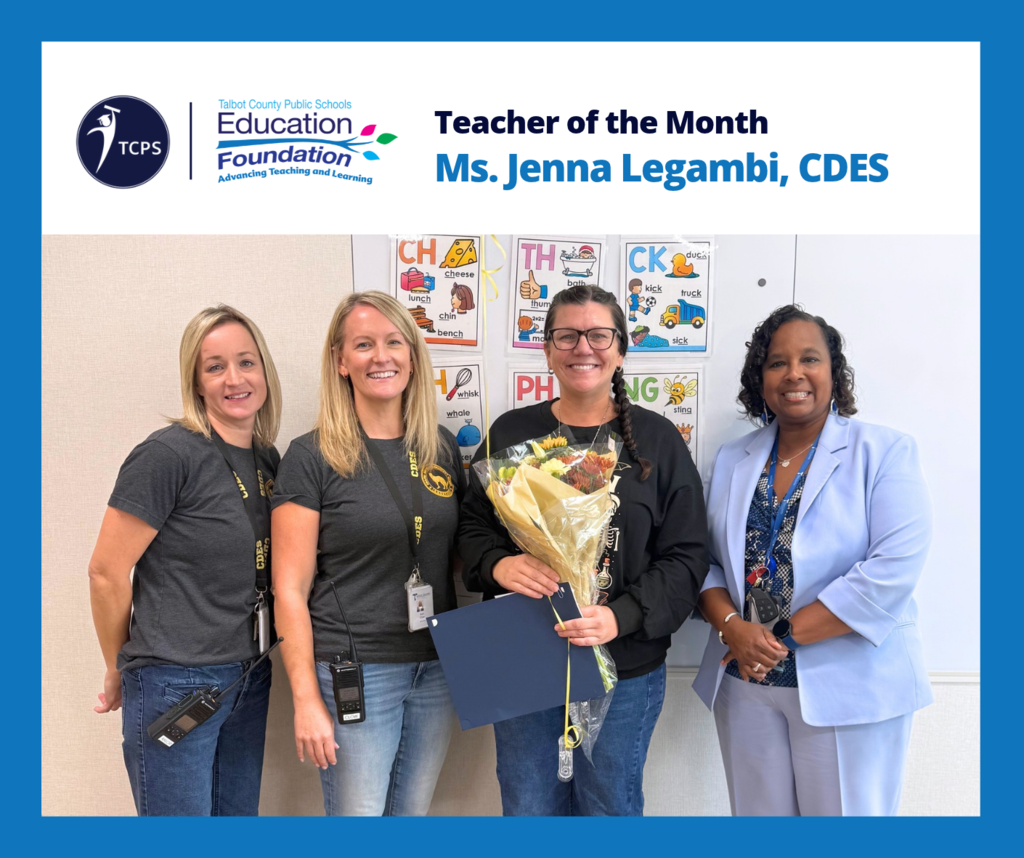 Jenna Legambi posing after being awarded Teacher of the Month
