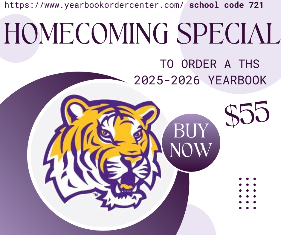 Yearbook homecoming special price of $55 and link to www.yearbookordercenter.com using school code 721.