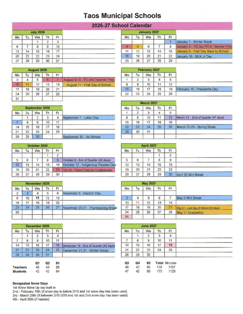2026-27 school calendar