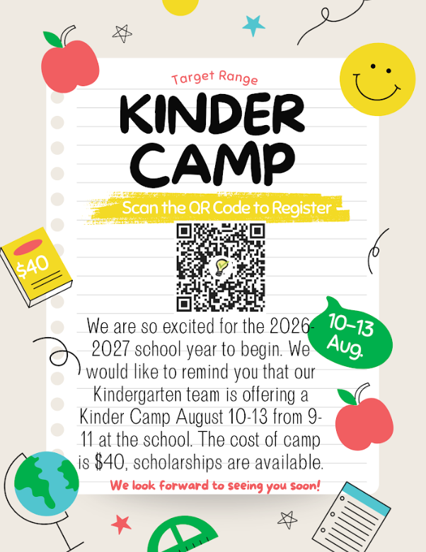 Kinder Camp is Next Week! 9am-11am; M-Th