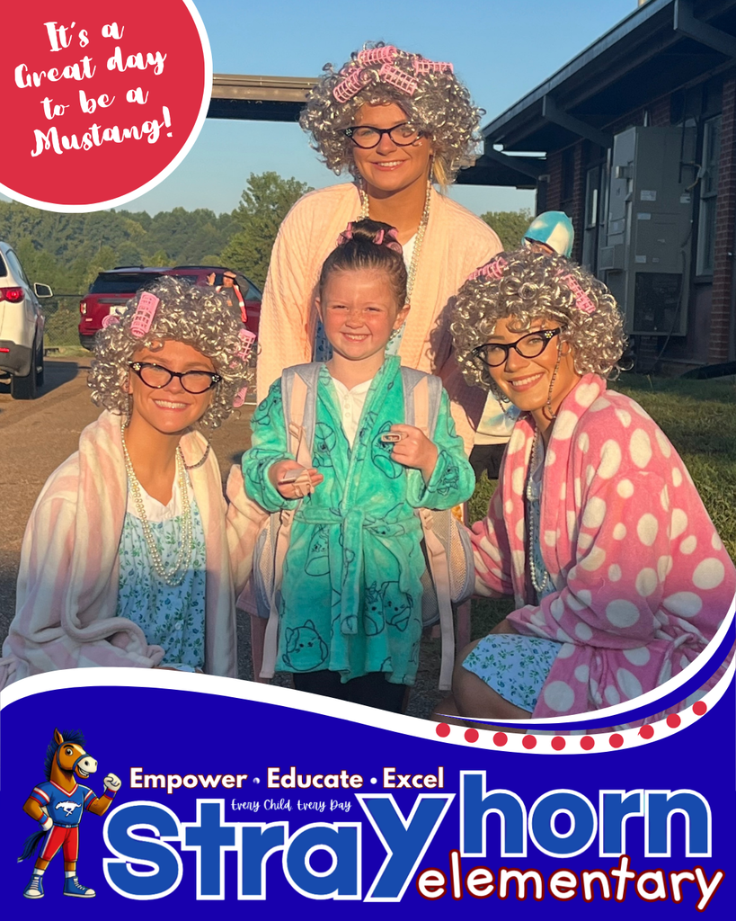 3 cheerleaders and an elementary student all dressed like the elderly