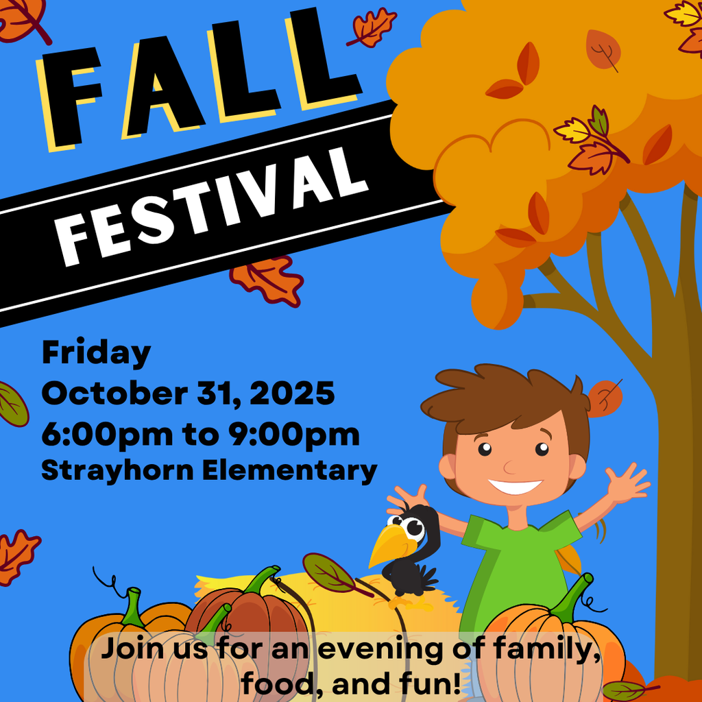 tree with fall colored leaves, pumpkins, hay, crow and boy in green shirt