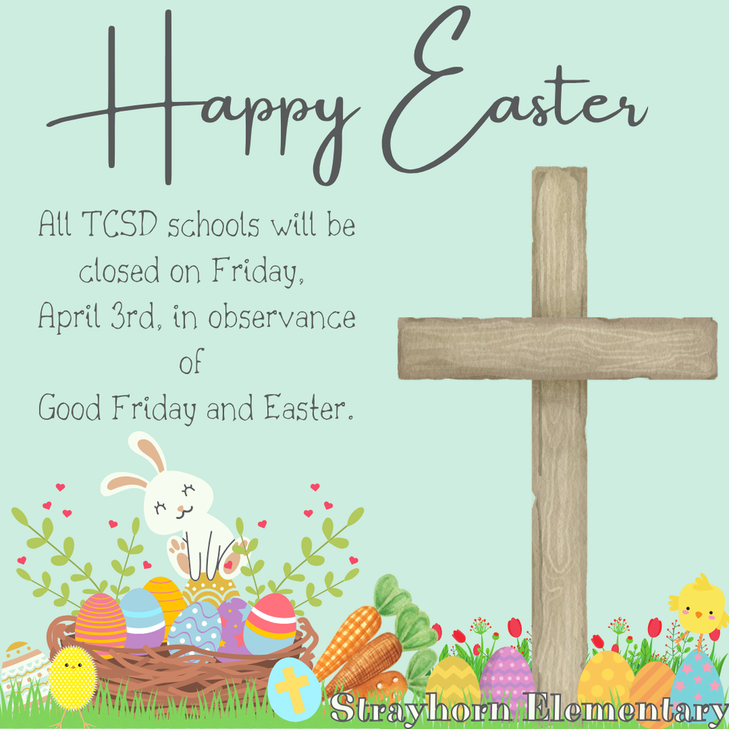 bunny and chicks with carrots, Easter eggs and a cross