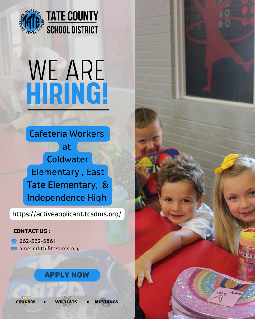 WE are hiring cafeteria staff.  Student smiling in cafeteria.