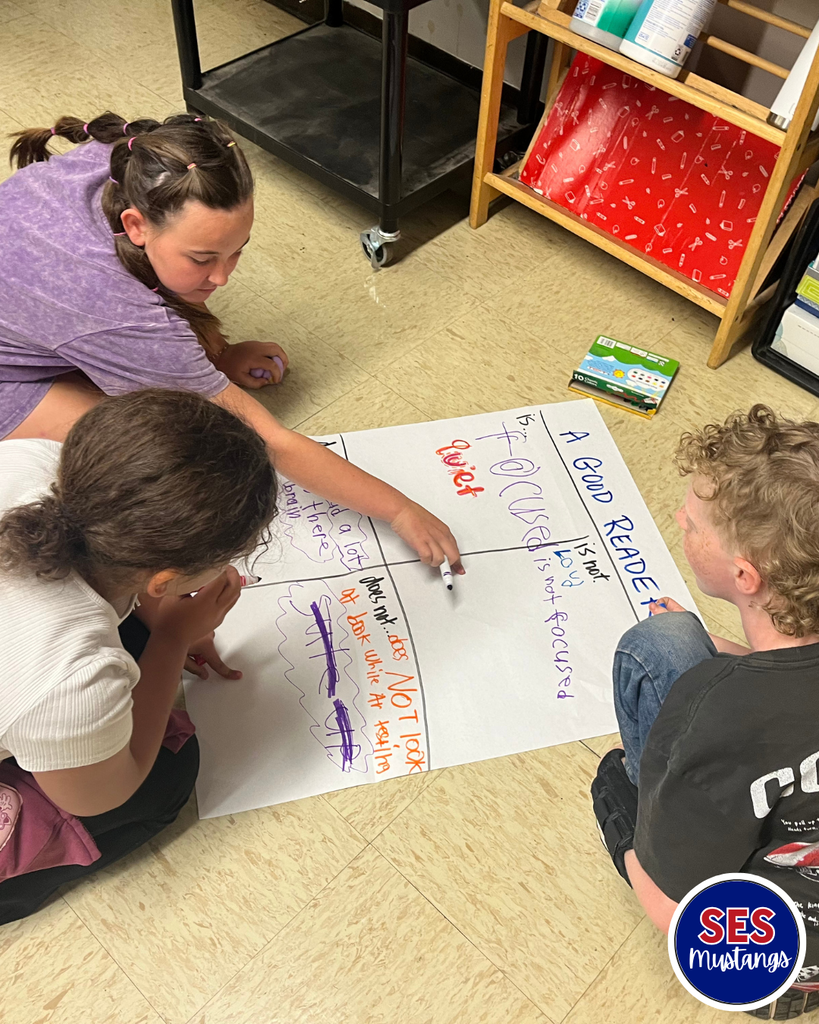 students writing on poster