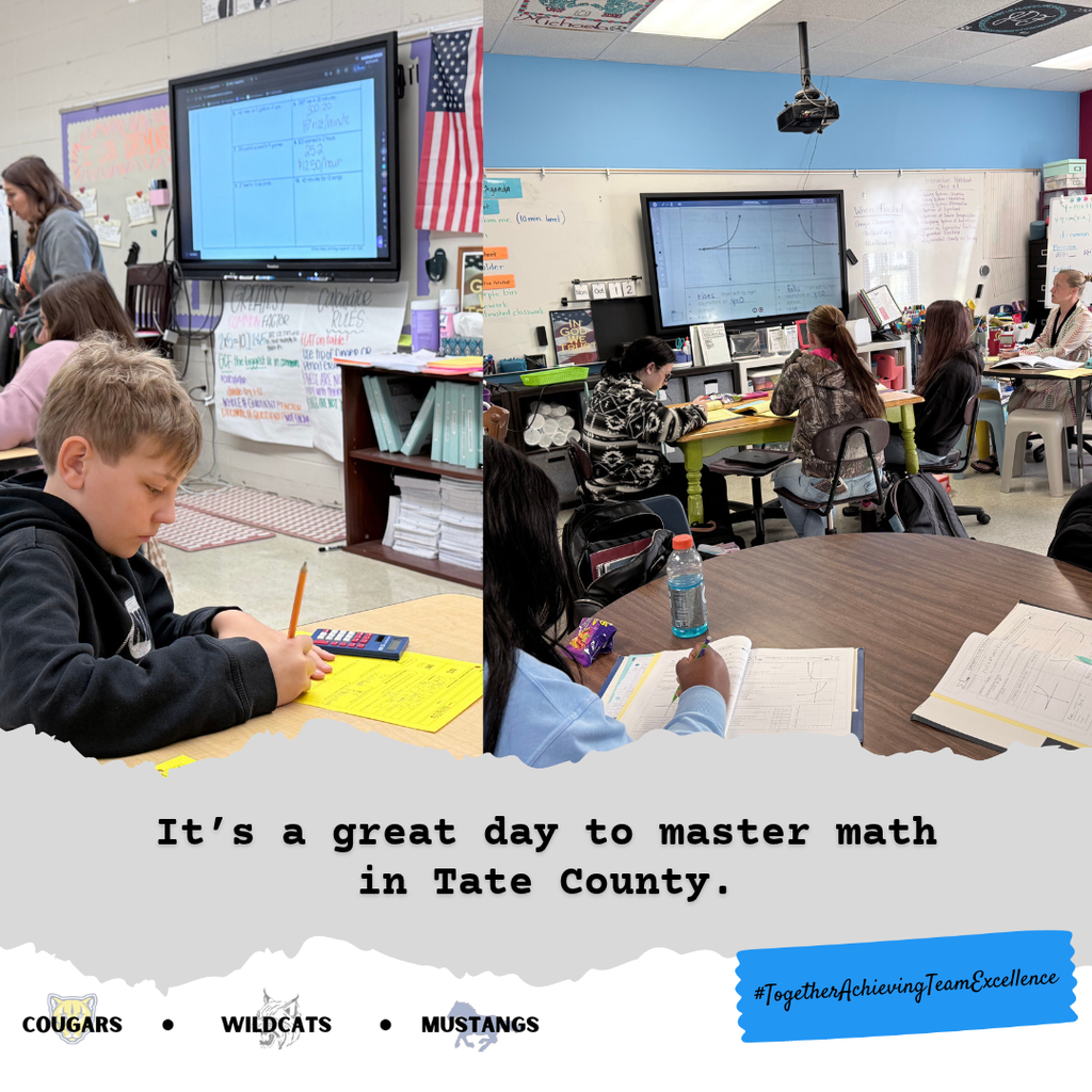 Students working on math at tables.