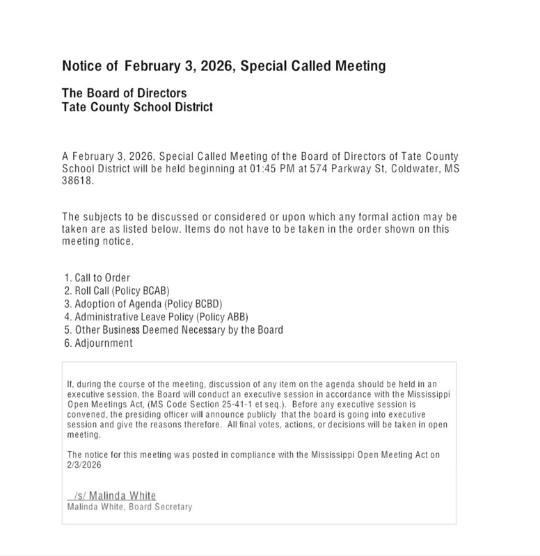 Special Called Meeting