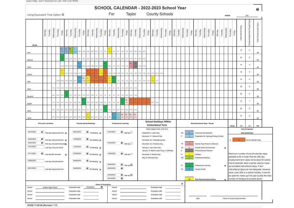 State Approved School Calendar 2022-2023 | Taylor County Schools