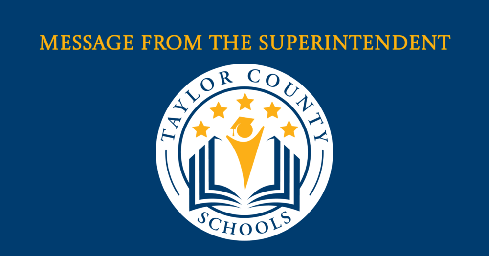Image of the TCS Logo and text that states Message from the Superintendent 