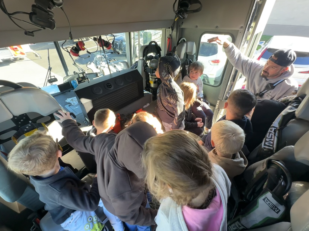 Students inside the fire truck