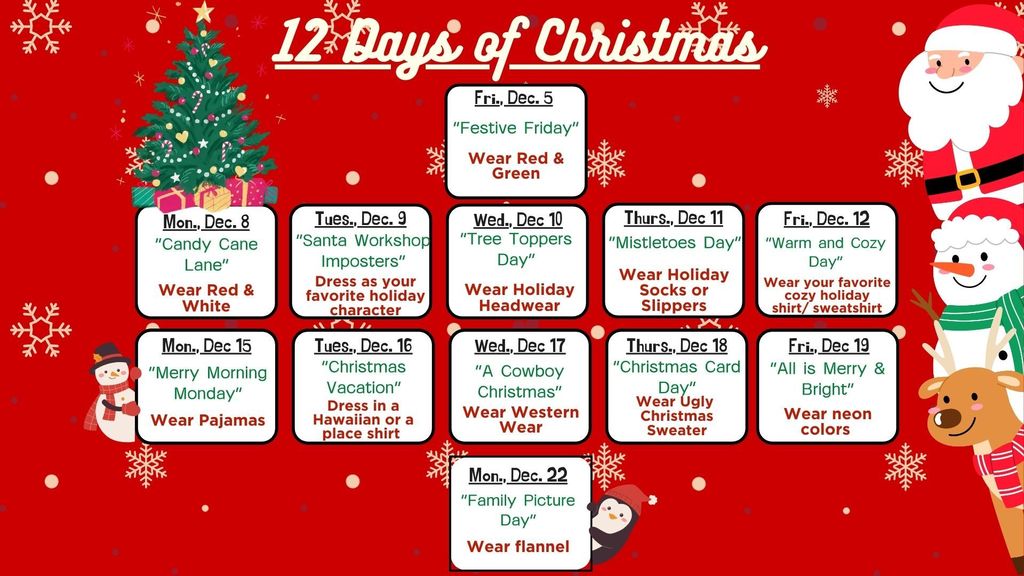 12 days of Christmas spirit days