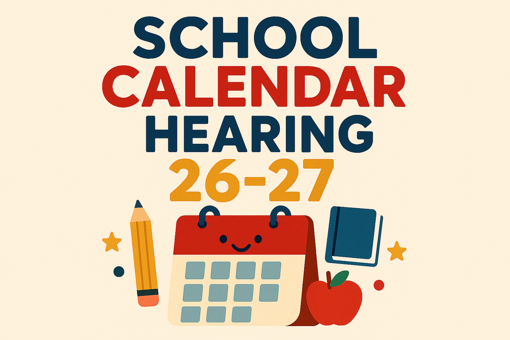 School Calendar Hearing 26-27  with pencil, calendar, book, and apple