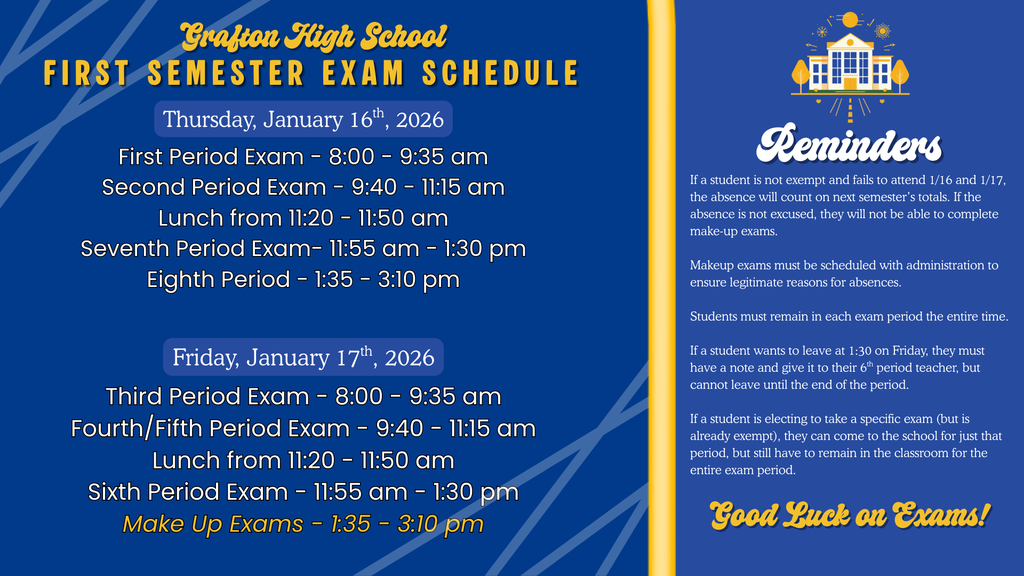 GHS First Semester Exam Schedule for 1/16 and 1/17