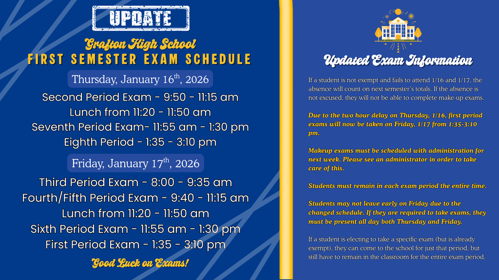Updated exam schedule for 1/15 and 1/16