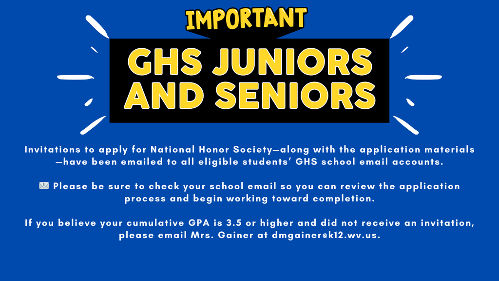 NHS invitations for eligible juniors and seniors at GHS have been mailed out.