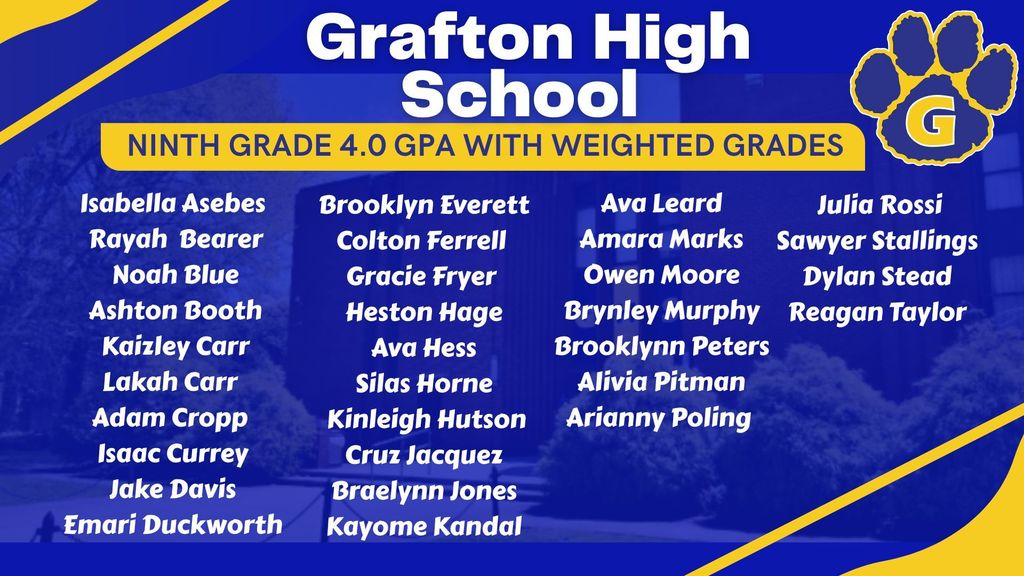 9th Grade 4.0+ GPA