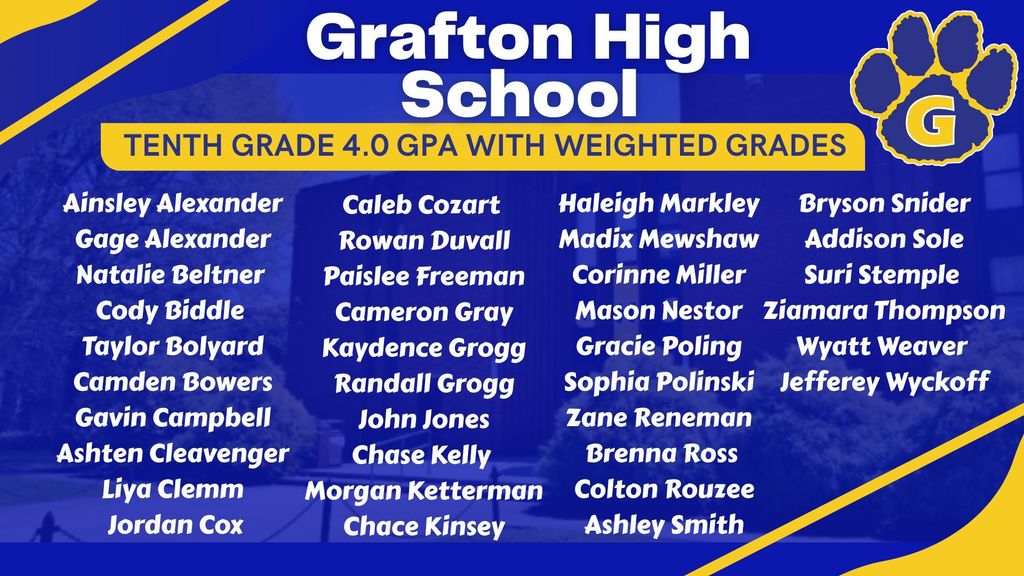 10th grade 4.0+ GPA