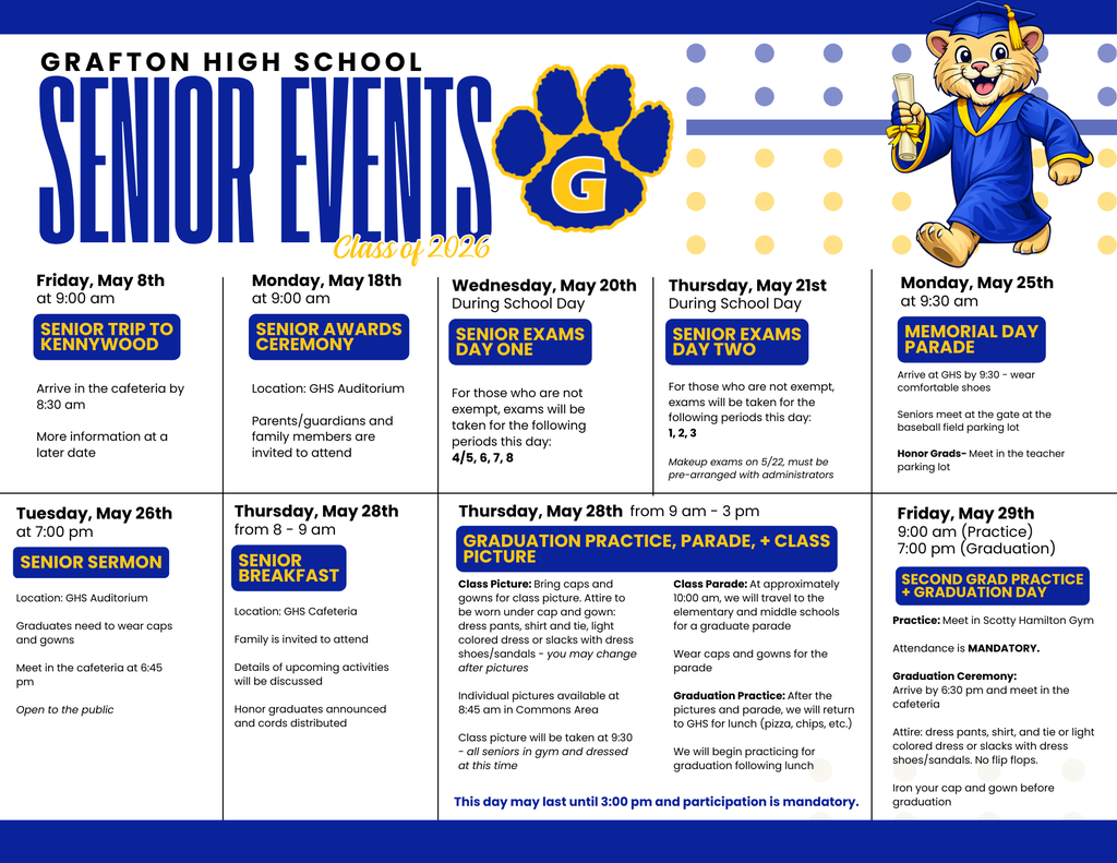 Class of 2026 Senior Events Calendar