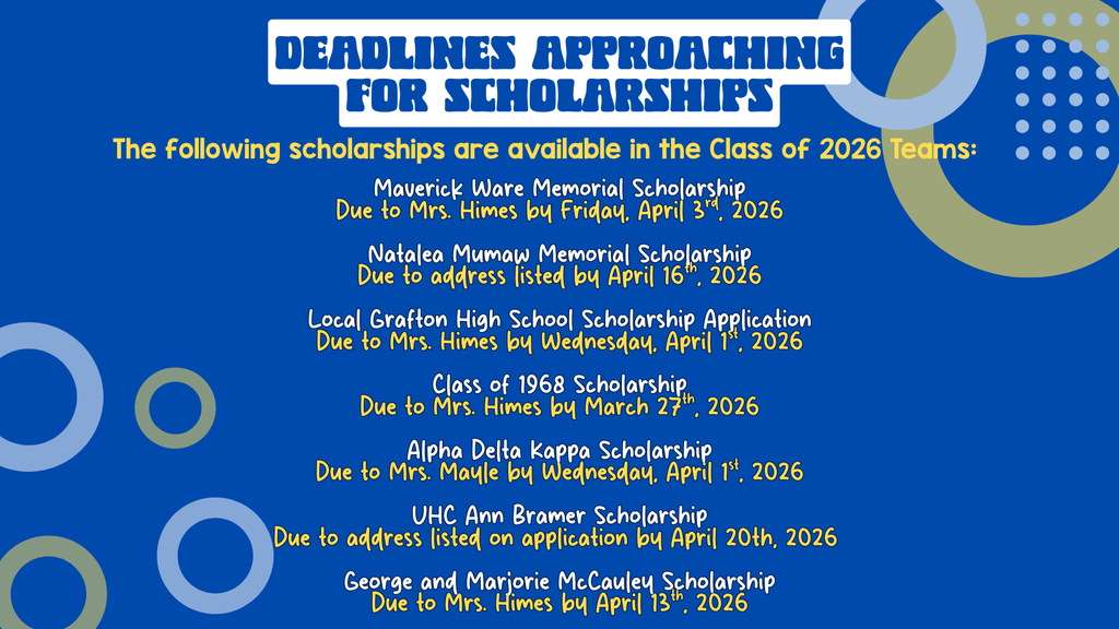 Scholarship Deadlines approaching for the Class of 2026