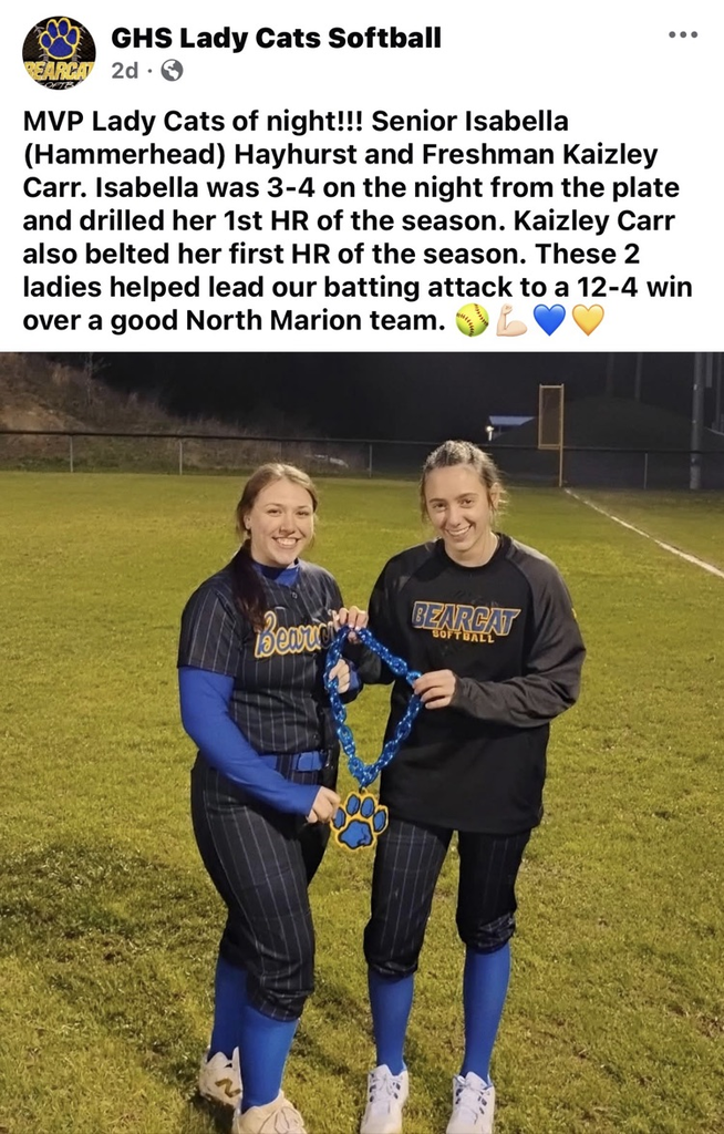 Kaizley Carr and Isabella Hayhurst each with a homerun on the night.
