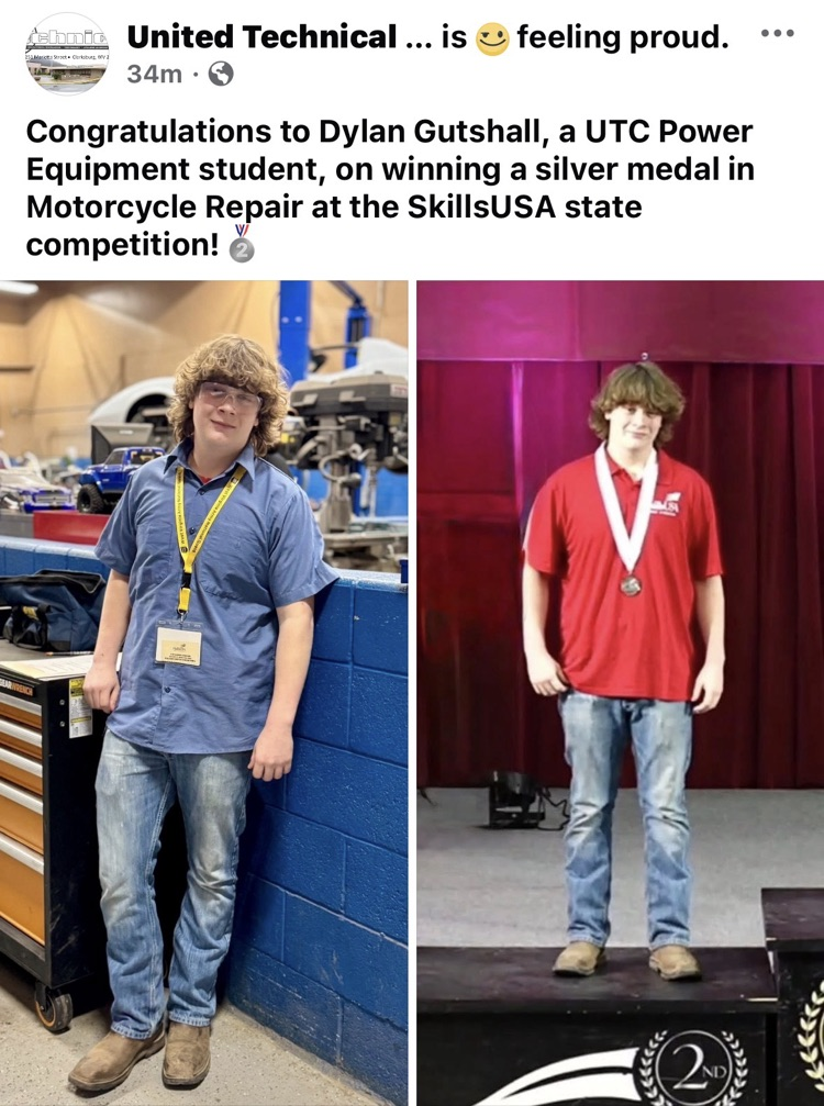 Dylan Gutshall wins 2nd place in Motorcycle Repair SkillsUSA competition