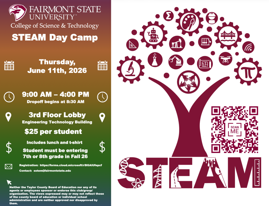 Fairmont State University STEAM camp flyer