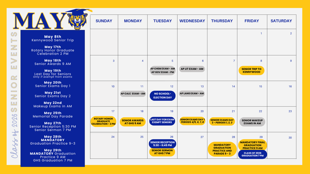 Updated Senior Event Calendar