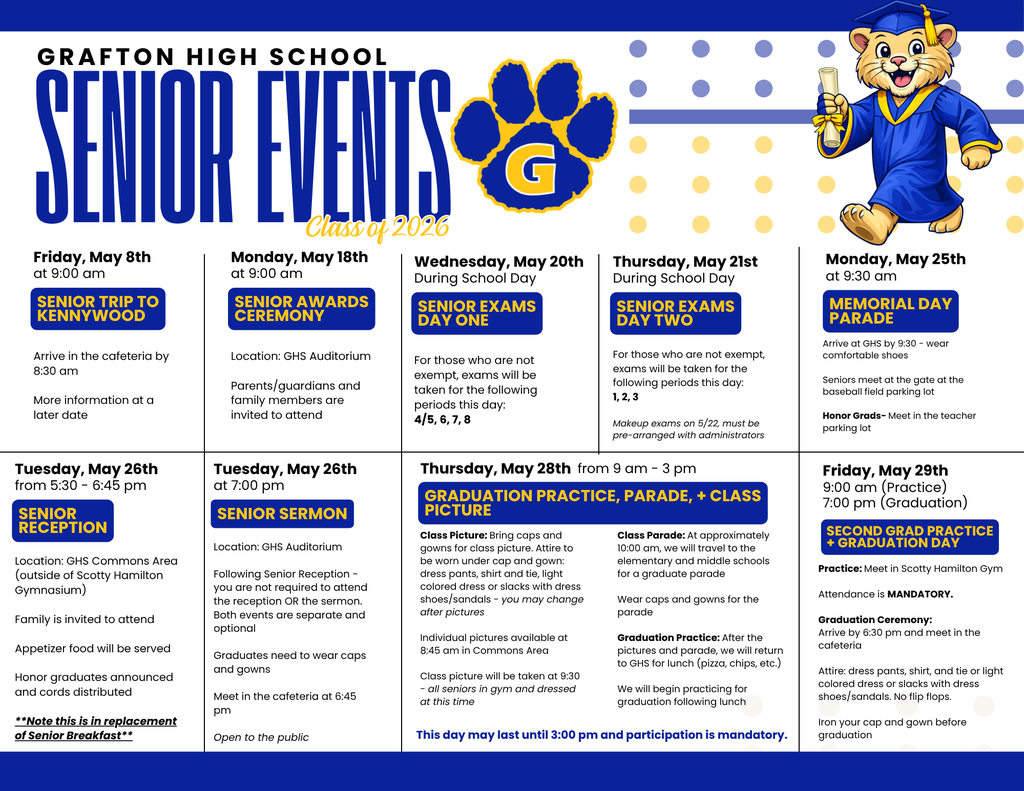 Updated Senior Event Calendar