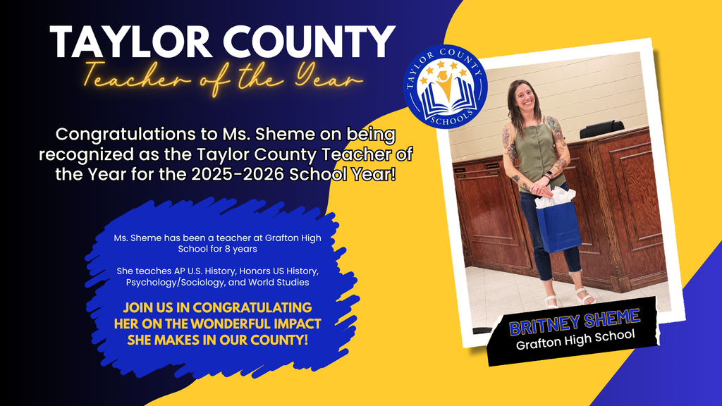 Congratulations to Ms. Sheme on being the Taylor County Teacher of the Year!