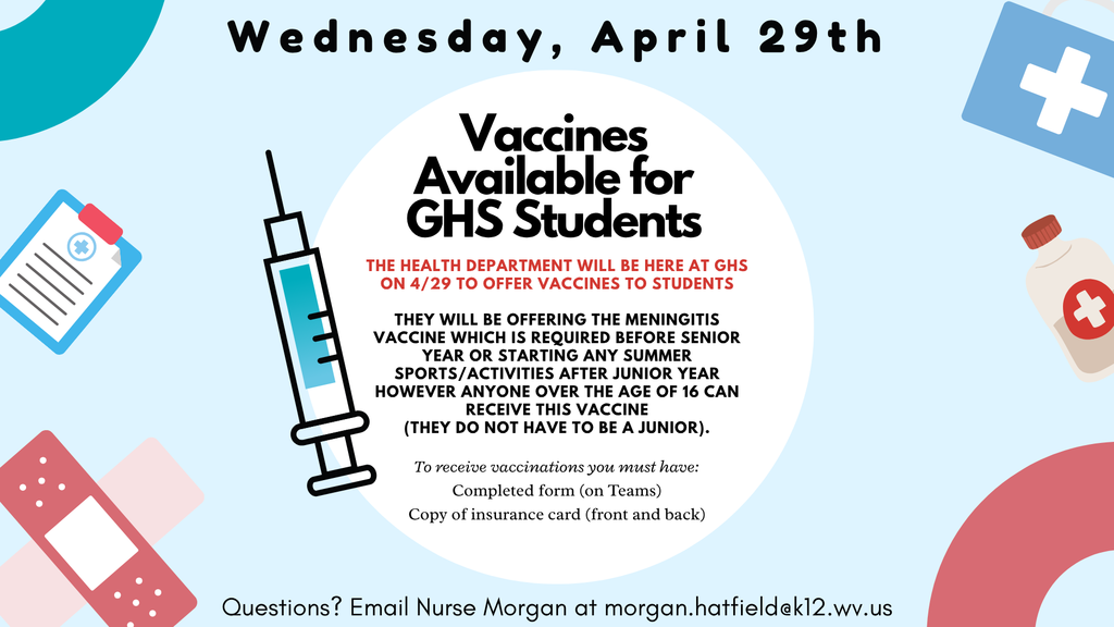 Vaccines Available for GHS Students Tomorrow!