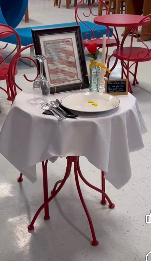 The GHS library classes have set up a White Table for Memorial Day in honor of Bearcats who did not return from war. 
