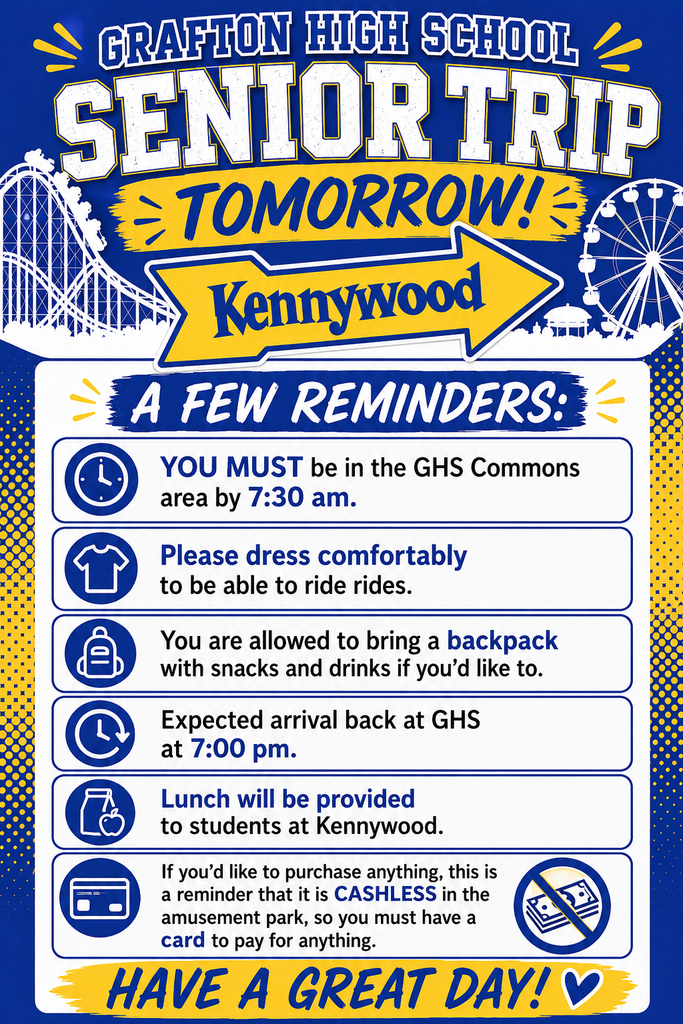 Reminders for the Kennywood Senior Trip tomorrow!